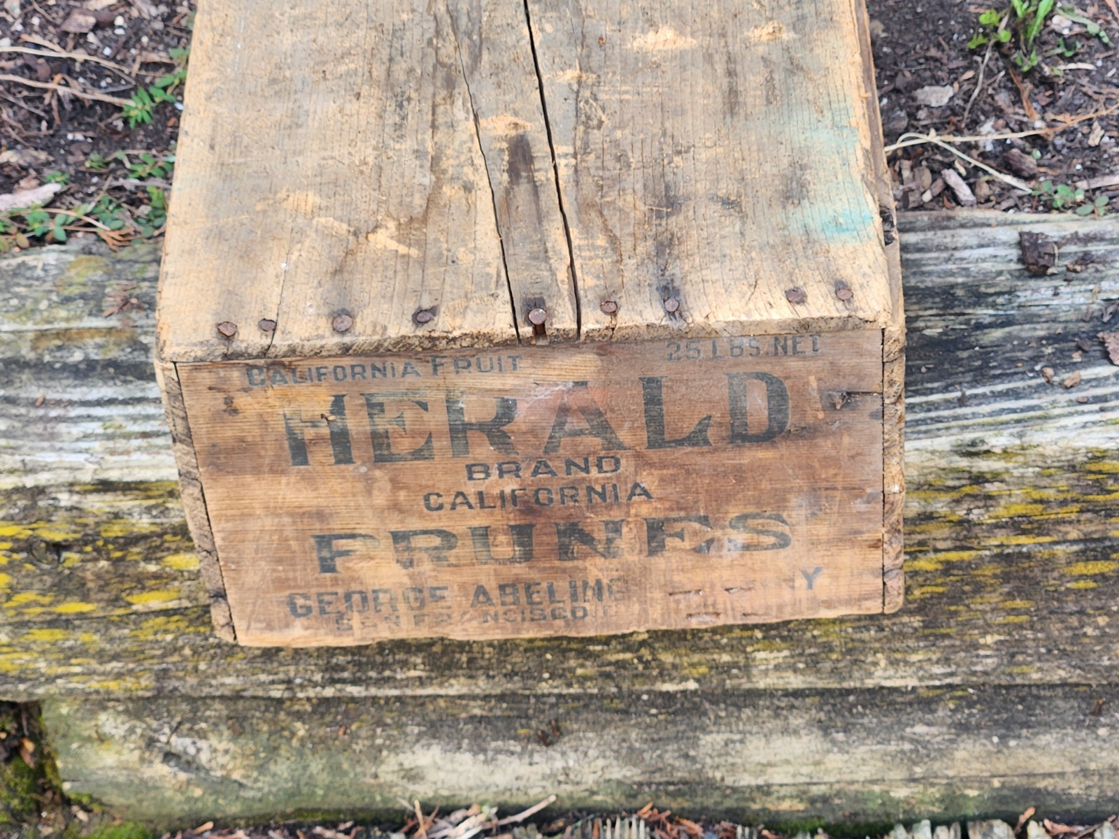 Herald Brand Prunes Wood Box Shipping Crate California Fruit Vintage Distressed