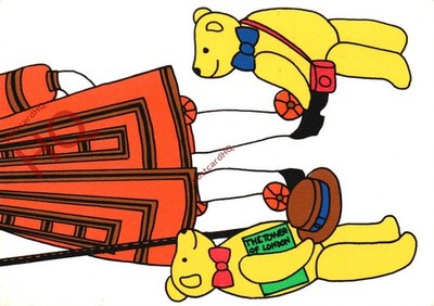 Ansichtskarte::Helle Augen, Teddybären und Beefeater Beine