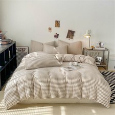 Gingham Duvet Cover Twin Size Brown Tan Plaid Checkered Comforter Cover Grid