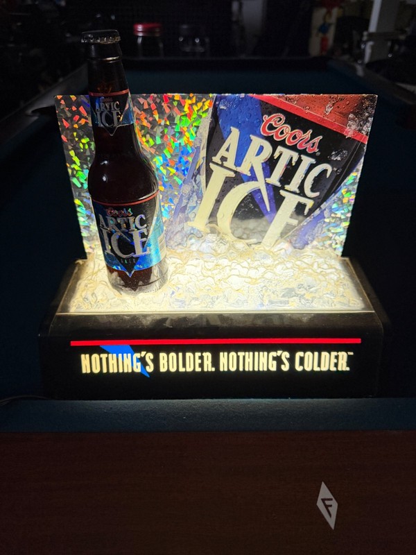 Vintage Coors Artic Ice light up bar back counter display w/empty  Bottle Works