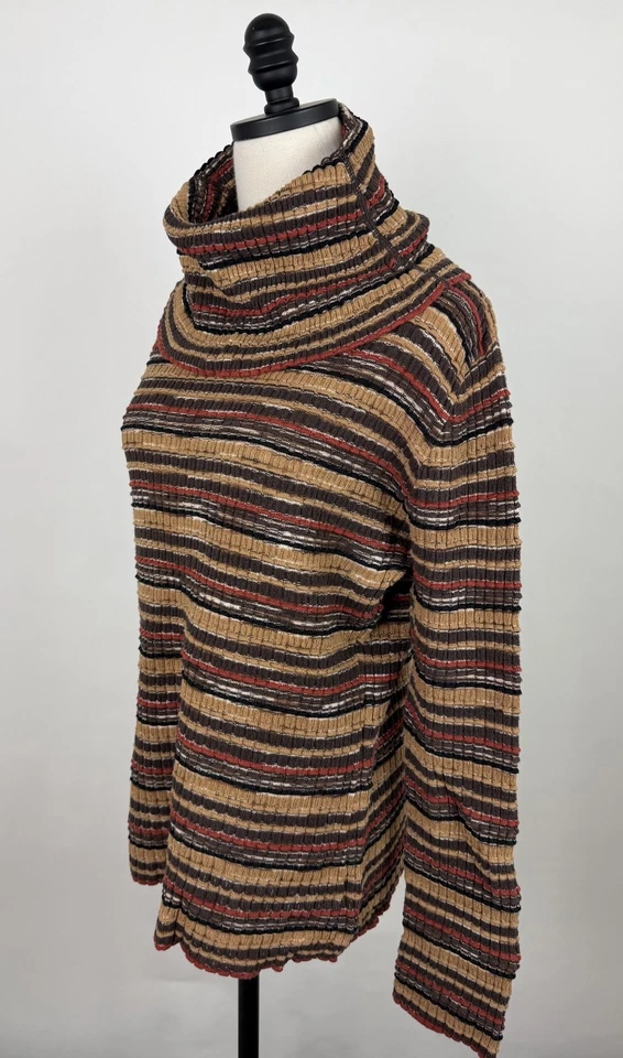 Suéter Vintage Y2K Cuello Capucha Mujer Grande/XL Marrón Tostado Rayas Tono Tierra Boho Foto 4 de 4