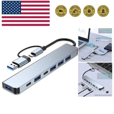 Aluminum USB C & USB Hub 7-in-1 with USB 3.0, USB-C Ports for PC/Laptops/MacB...
