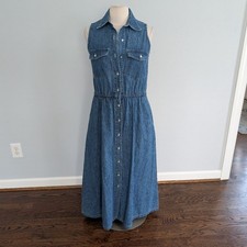 Women's Vintage GAP Denim Midi Maxi Dress Size Small Fits Oversized Shirtdress