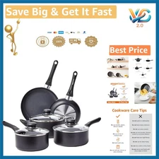 Basics Non-Stick 8-Piece Cookware Set Includes Pans & Pots Black