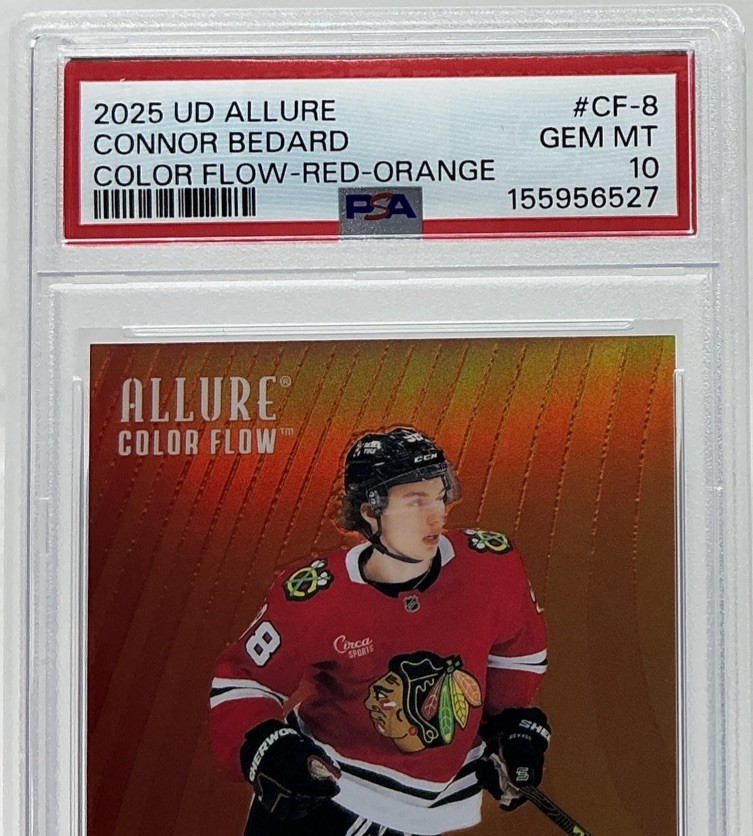 Connor Bedard PSA 10- 2025 Upper Deck Allure Color Flow ‘Red Orange’ -Blackhawks view 2