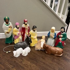 Vintage 11 Piece Nativity Set Blow Molds 24” Baby Jesus Christmas RARE