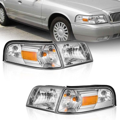 For 2006-2011 Mercury Grand Marquis Chrome Headlights+Turn signal L+R Pair