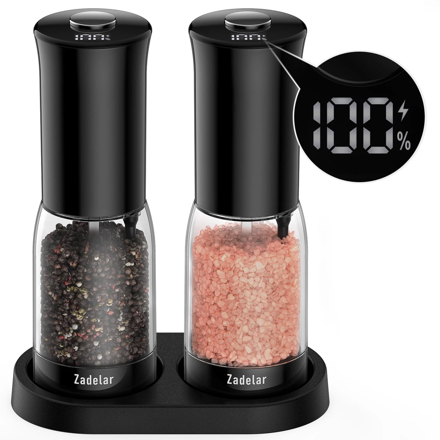 Electric Salt and Pepper Grinder Set with LED Power Display,Larger Capacity S...