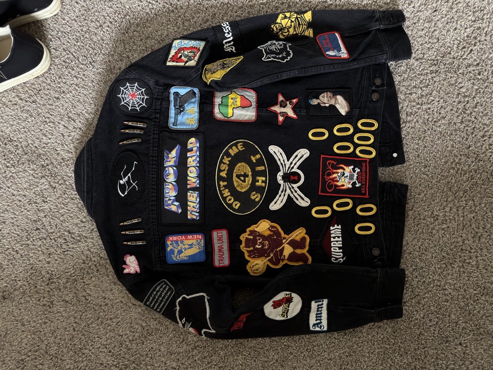 Supreme Black Patchwork Embroidered Button Denim … - image 5