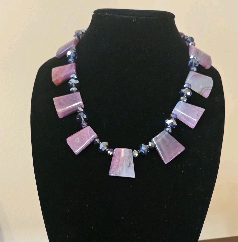 Collar Donna Dressler Declaración Plata de Ley 925 Rosa Ágata Piedra Pesada 21" Foto 4 de 4