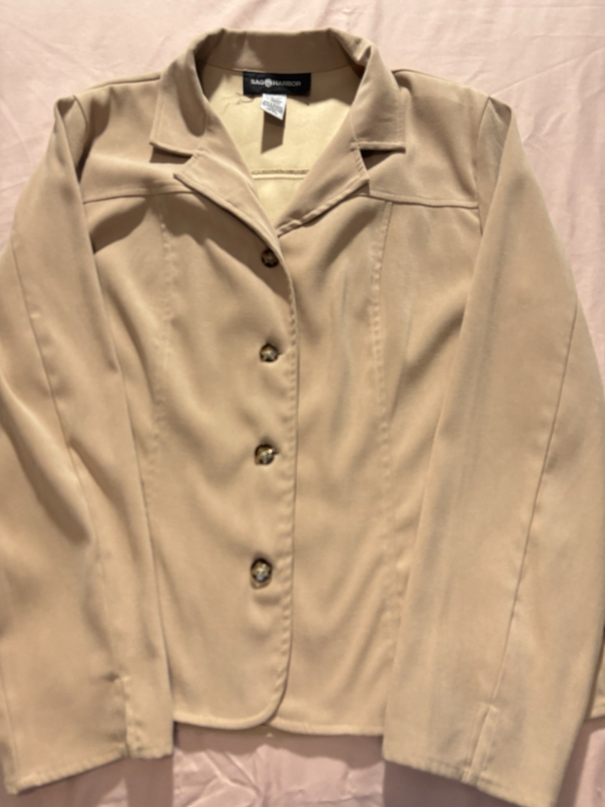 Sag Harbor Solid Beige Buttoned Up Jacket Size 14 - image 1