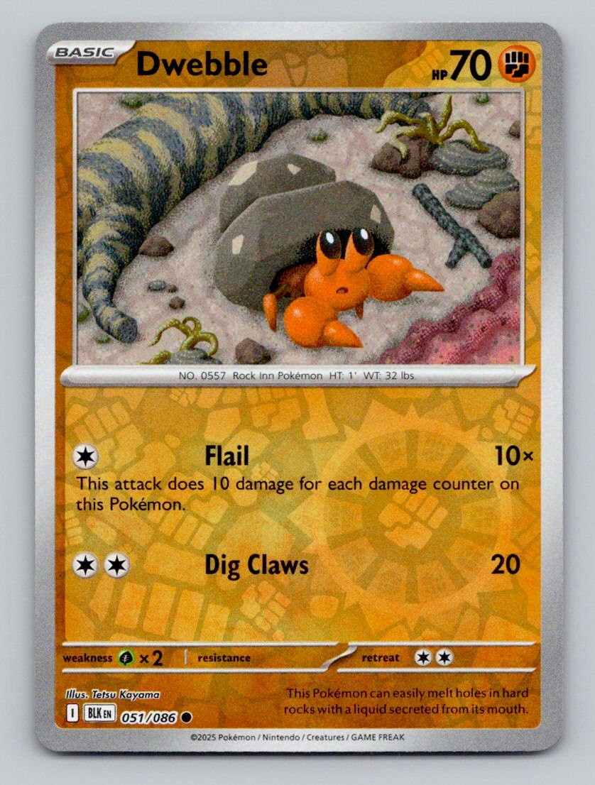 Reverse Holo Dwebble 051/086 Common Black Bolt Pokemon