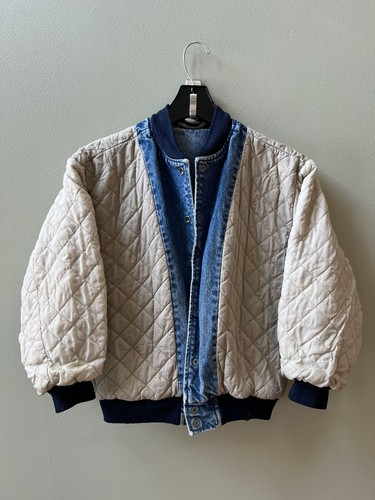 Vintage GAP Blue Jeans Bomber Jacket Kids Snap Medium Blue Cropped Distressed - Picture 17 of 23