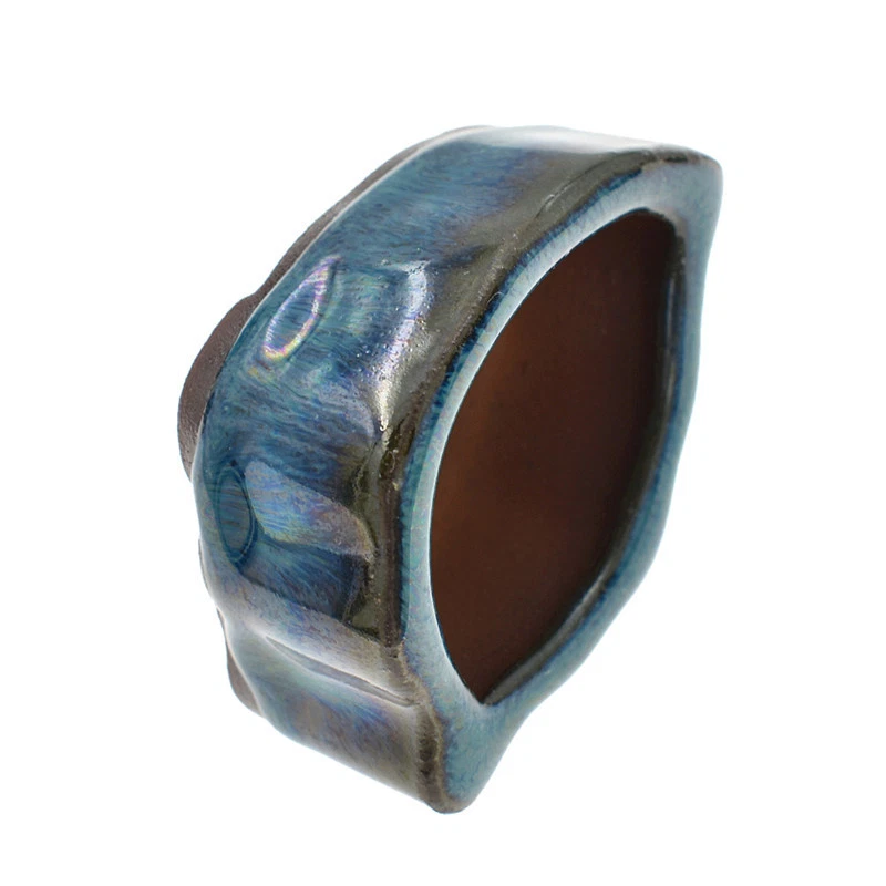 Ceramic Chinese Bonsai Flower Plant Pot Min Flowerpot Container Dark Blue Glazed - Image 4 of 4