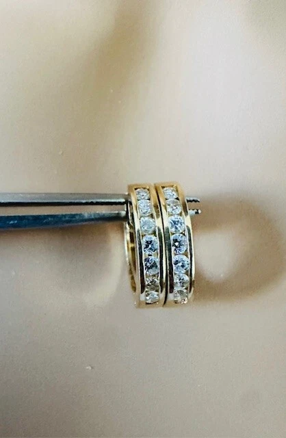 Estate 14K Yellow Gold 1/2ct Diamond Hoop Huggies Earrings 4g - Image 3 of 4