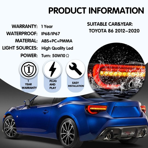 VLAND LED Tail Lights For 2013-2020 Toyota 86 Subaru BRZ Scion FR-S W/Sequential - Foto 5 di 9
