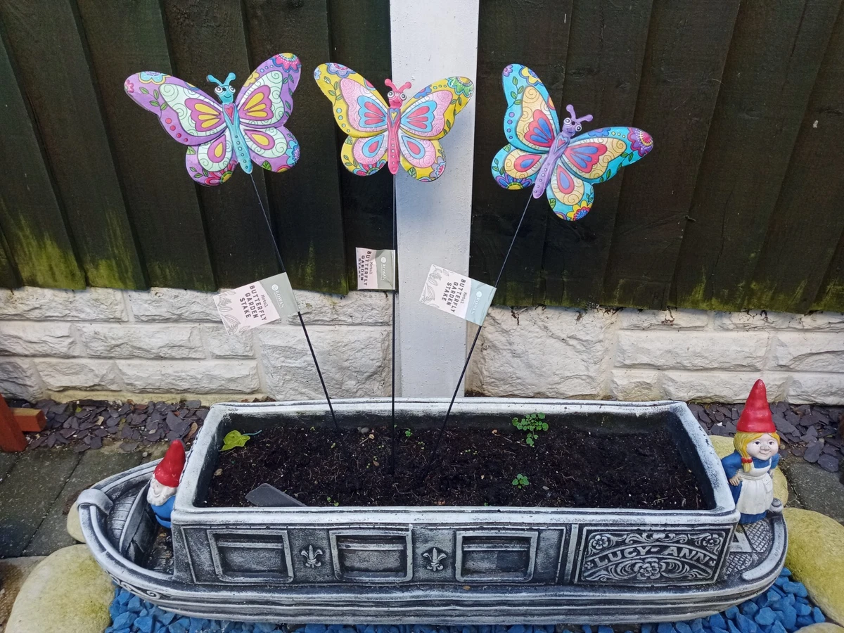 Set Of 3 Colourful Butterfly Metal Garden Stakes Garden Decoration Garden Gift