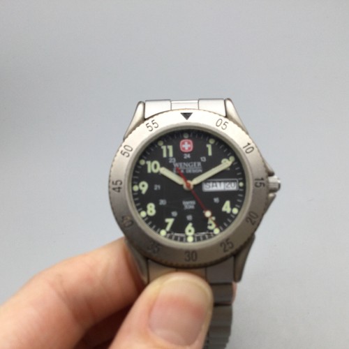 Wenger SAK Watch Men 38mm Black Dial Day Date Swiss Made New Battery 6.75" - Picture 8 of 14