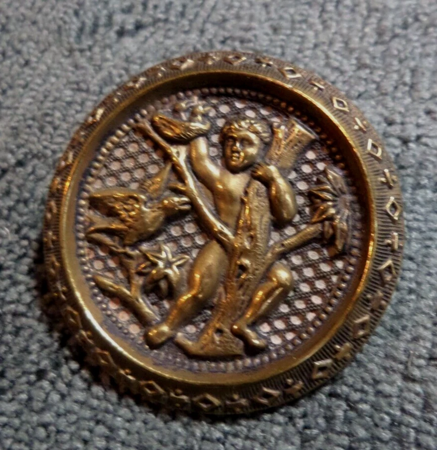 Antique Metal Picture Button Child Stealing Nest of Babies from Mama Bird - Image 3 of 4