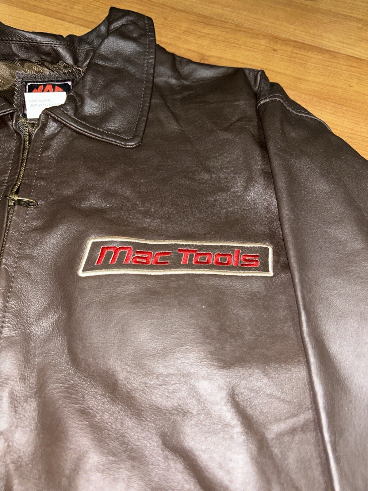 Mac Tools Brown Leather Jacket Medium Patch Rare … - image 6