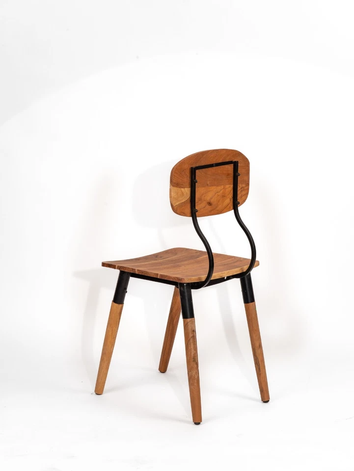 Handmade Eco-Friendly Vintage Acacia Wood & Iron Natural Black Rectangle Chair  - Image 4 of 4