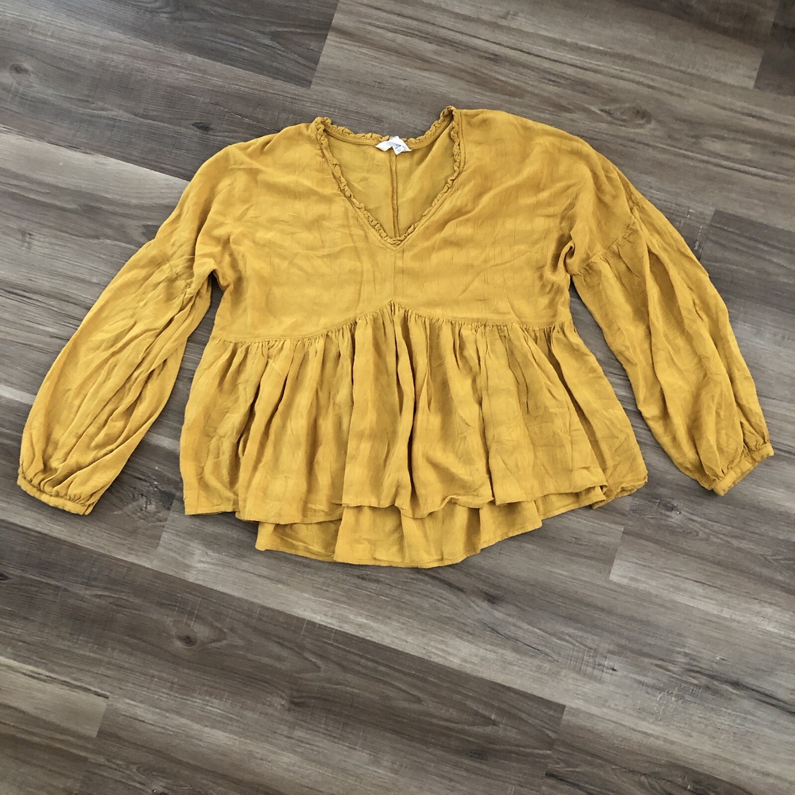Time and Tru Mustard Yellow Boho V-Neck Top Women's Size Large 12/14