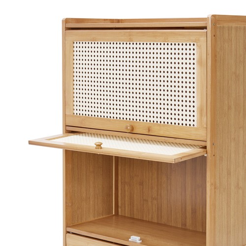 4 Tier Bamboo Bookcase Cupboard with Doors Storage Shelving Display Cabinet Unit - Picture 4 of 7