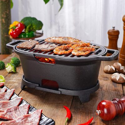 Mini Cast Iron Hibachi Grill Tabletop Charcoal Grill for Camping