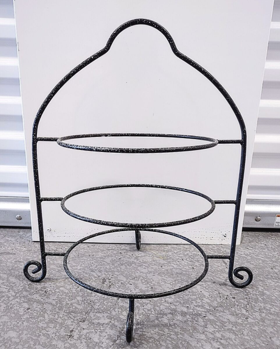Southern Living at Home Wrought Iron 3-Tier Plate Stand Holder Rack Black