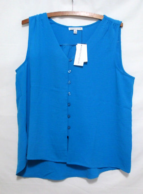 NWT Notations Sleeveless Womens XL Top Teal Blue Button Down Cropped 