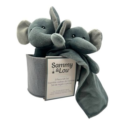 2020 Trend Lab Sammy & Lou 3pc Gift Set Elephant Toy Bucket Blanket Baby Shower
