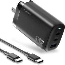 65W USB C Charger Block, Gan 3-Port Fast Compact Foldable Wall Charger, Type C P