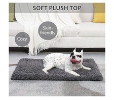 Washable Dog Bed Mat Reversible Dog Crate Pad Soft Fluffy Bed 35 x 22 Inch, Gray