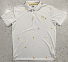 Puma Golf Palm Tree Crew PTC Polo Shirt Mens Medium White Yellow Short Sleeve