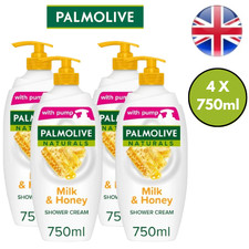 4 x 750ml Palmolive Naturals Milk & Honey Shower Cream Pump All Skin Types 5.00 per litre