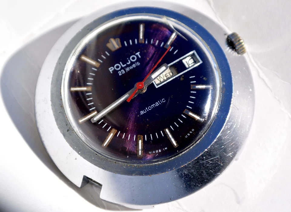 Soviet Poljot 44mm UFO Flying Soucer, Automatic 23 Jewels Day Date Purple, Works - image 4 of 4