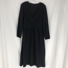 ZARA Long Sleeve Black V-Neck Midi Dress SIZE L