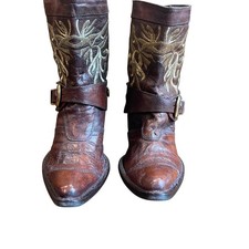 Vintage Heyraud Embroidered Leather Boots Women's EU 37 (US 6-6.5) Brown Gold