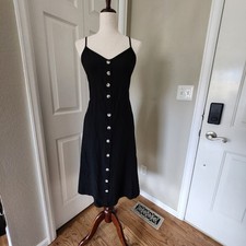 NWOT Shein Tea Length Dress Strappy Black Linen Texture Bridesmaid Beach Size L