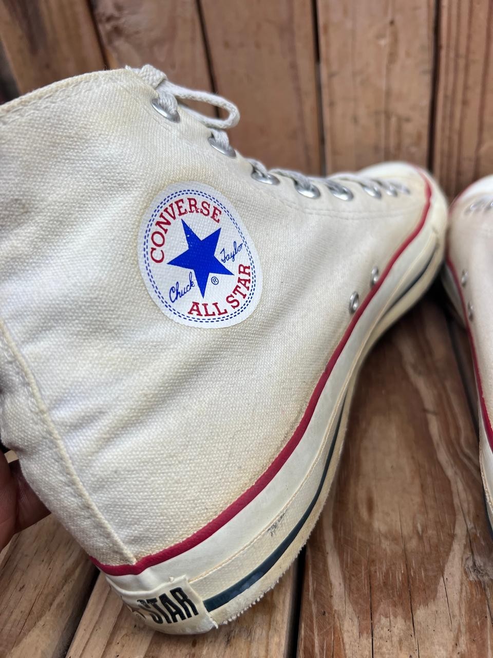 VTG 🔥🔥Rare Chuck Taylor All Star Converse white cream Made In USA 12 uk  11 thumbnail 7