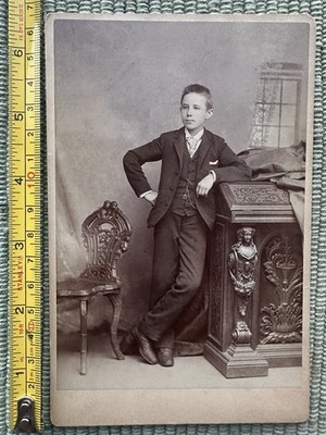 Antique Cabinet Photo Boy Suit Pocket Watch Chain Chicago Mellander & Bro c1890s