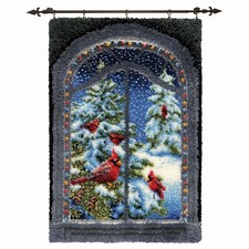 Herrschners  Winter Cardinal Window Kit  Hanger Latch Hook Kit