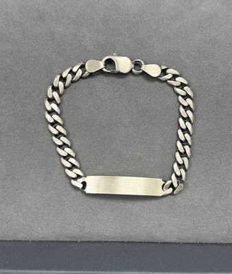 925 Silber oxidiert Herren Kubanische Glieder ID Handarbeit Sterling Armband 8'' Italien
