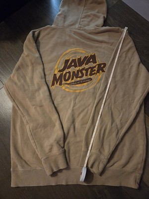 Java Monster Men's L Brown Fleece Pullover Hoodie Graphic Logo Pockets