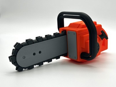   Chunky 3D Printed Orange Chainsaw   Cosplay Prop (Sliding Teeth)