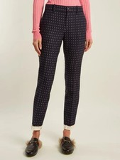 Сlassic Trousers Gucci Geometric-embroidered Wool-twill Pants Women Size 42