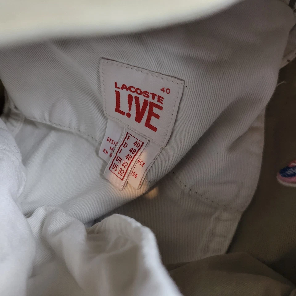 Lacoste Live! Pants Mens 31x32 Beige Tag 32x32 Beige All Over Shoe Print Preppy - Image 4 of 4