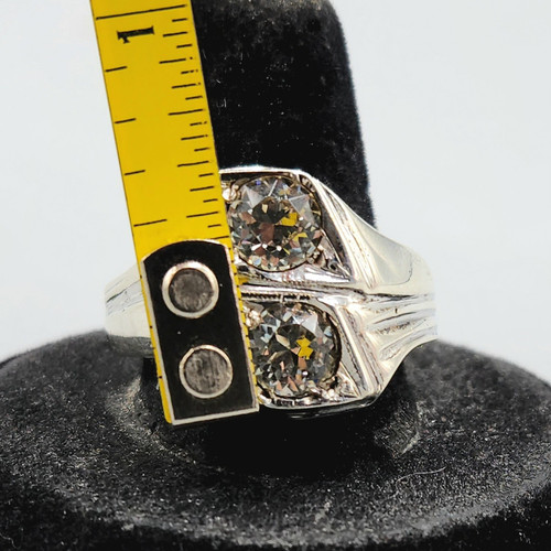 Vintage Mens Sterling Silver Two Stone Paste Bypass Style Ring Size 12 11.9g - Picture 12 of 12