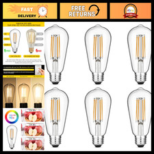 Dimmable Vintage LED Edison Bulbs 60W Equivalent, Warm White 2700K, 6-Pack