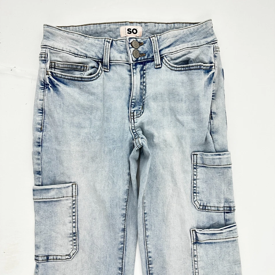 SO Low Rise Flare Cargo Pockets Women's size 5 Light Wash Blue Denim Jeans - Image 2 of 4